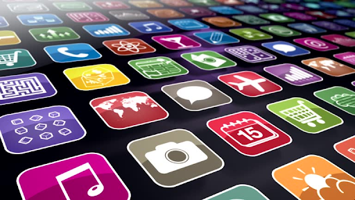 Colorful array of app icons symbolizing user interface design elements for various functions and tools.